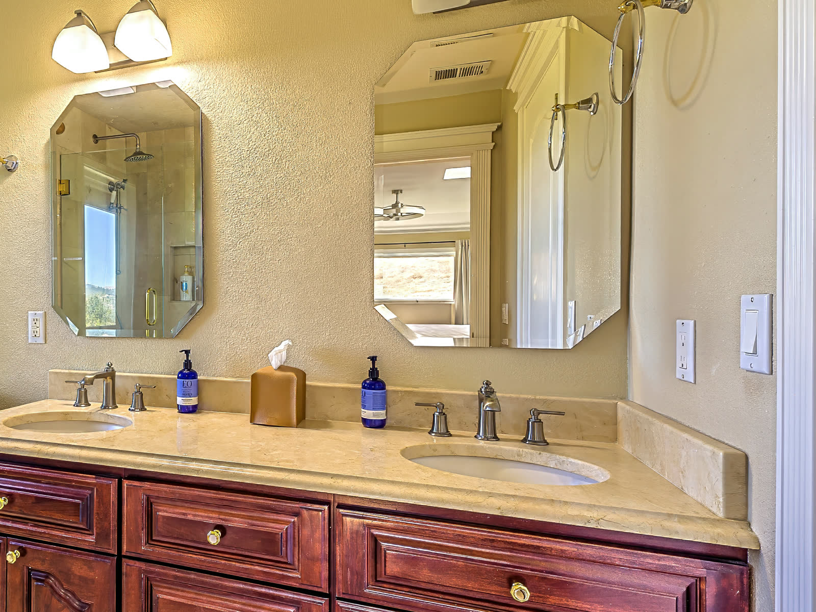 The double vanity in bedroom four's bathroom